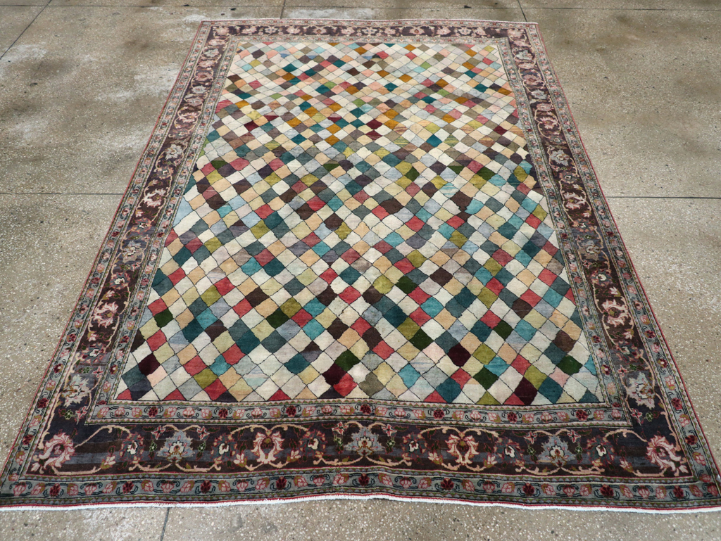 Vintage Persian Art Deco Mahal Accent Carpet, No.29361 - Staging