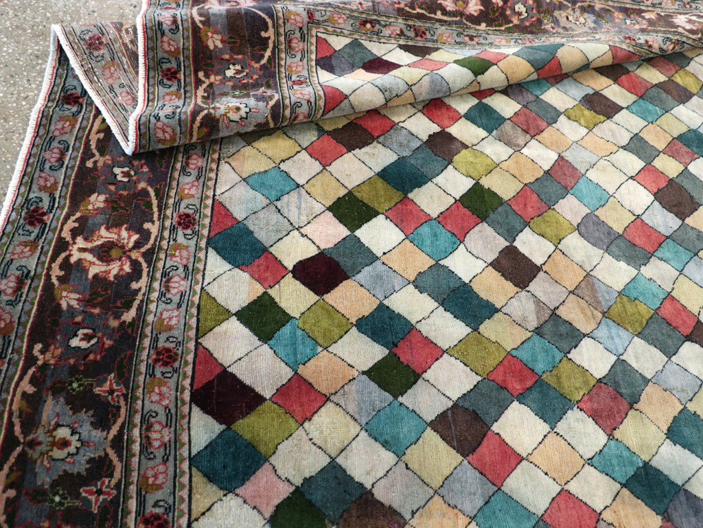 Vintage Persian Art Deco Mahal Accent Carpet, No.29361 - Staging
