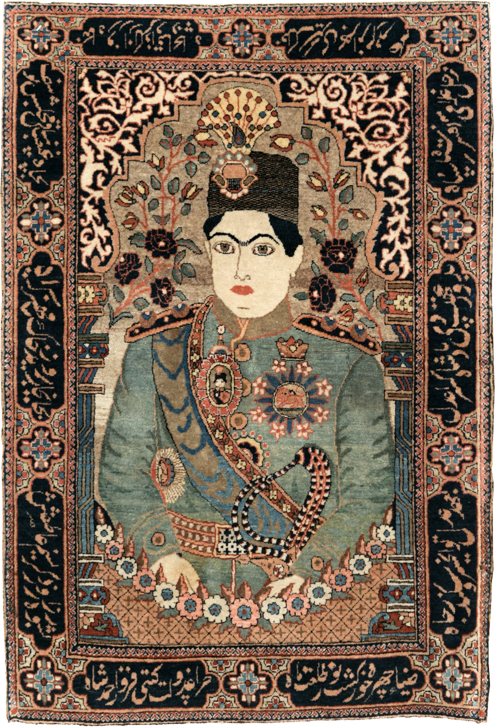 Antique Persian Dabir Kashan Pictorial Rug, No.29376 - Staging