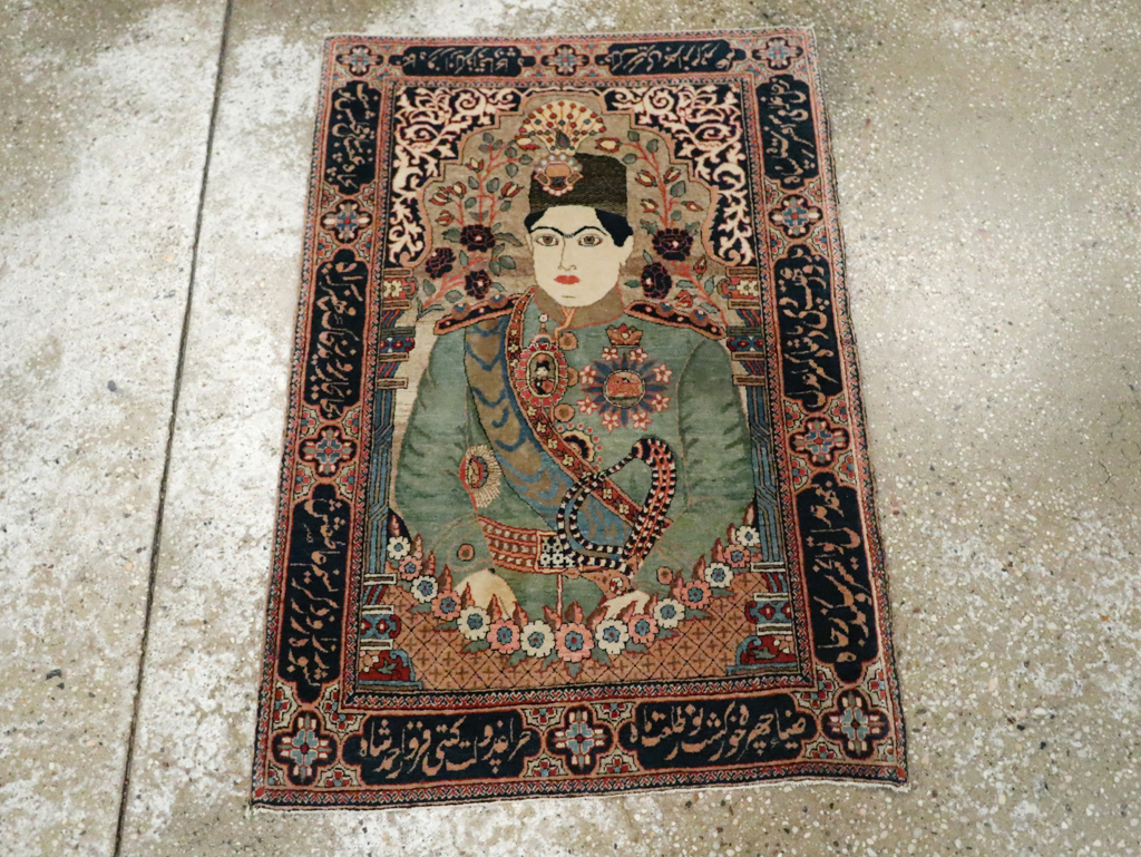 Antique Persian Dabir Kashan Pictorial Rug, No.29376 - Staging