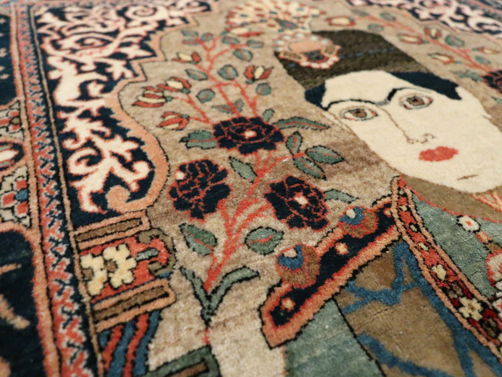 Antique Persian Dabir Kashan Pictorial Rug, No.29376 - Staging