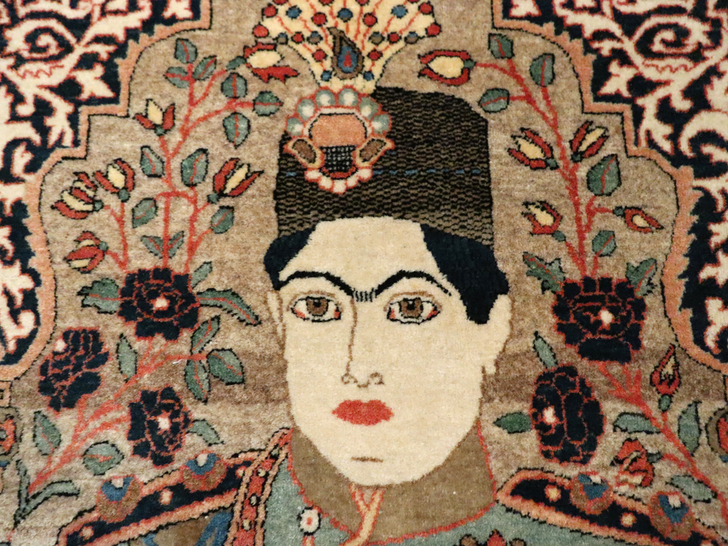 Antique Persian Dabir Kashan Pictorial Rug, No.29376 - Staging