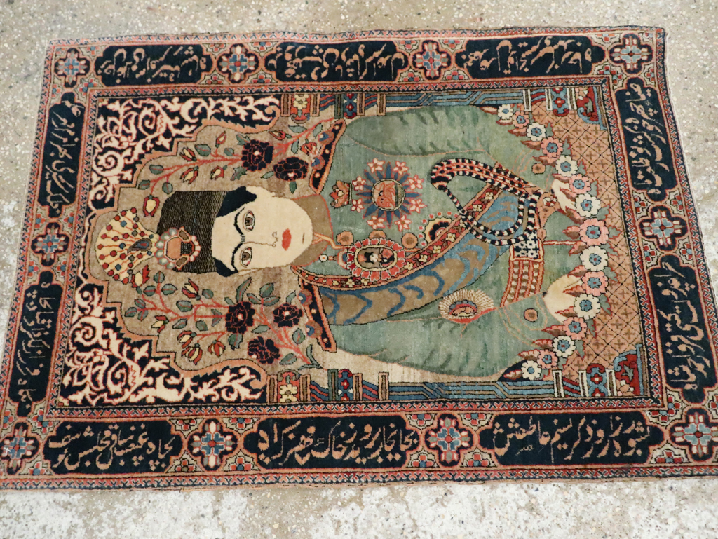 Antique Persian Dabir Kashan Pictorial Rug, No.29376 - Staging