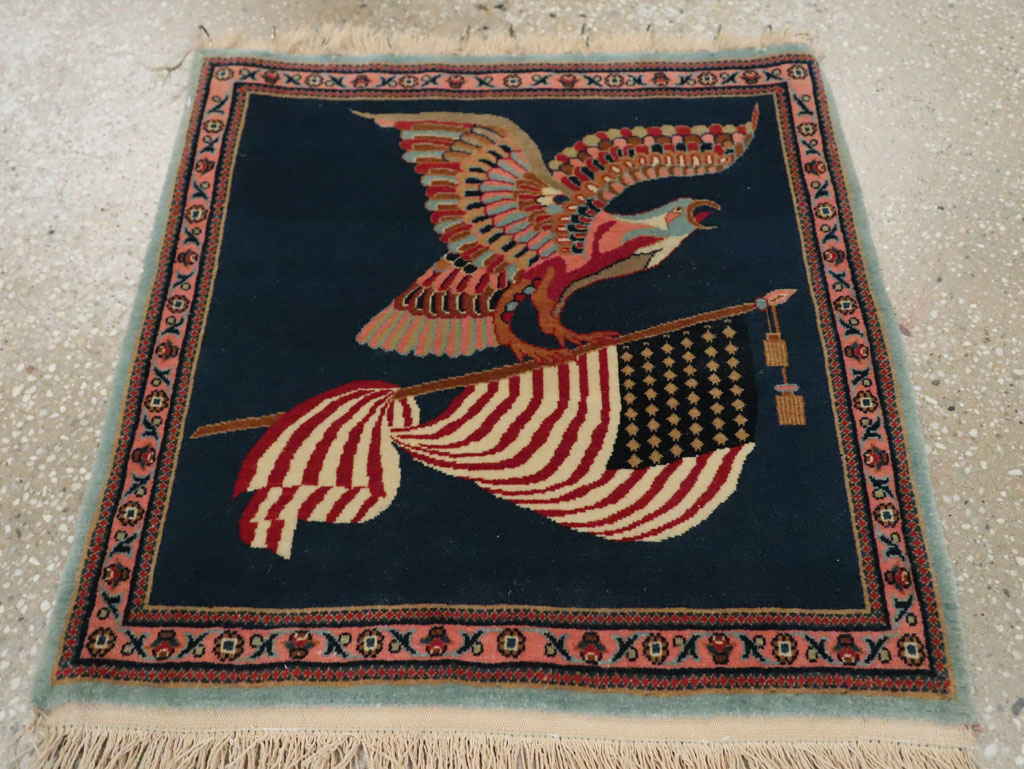 Vintage Persian Kashan Flag Pictorial Rug, No.29384 - Staging