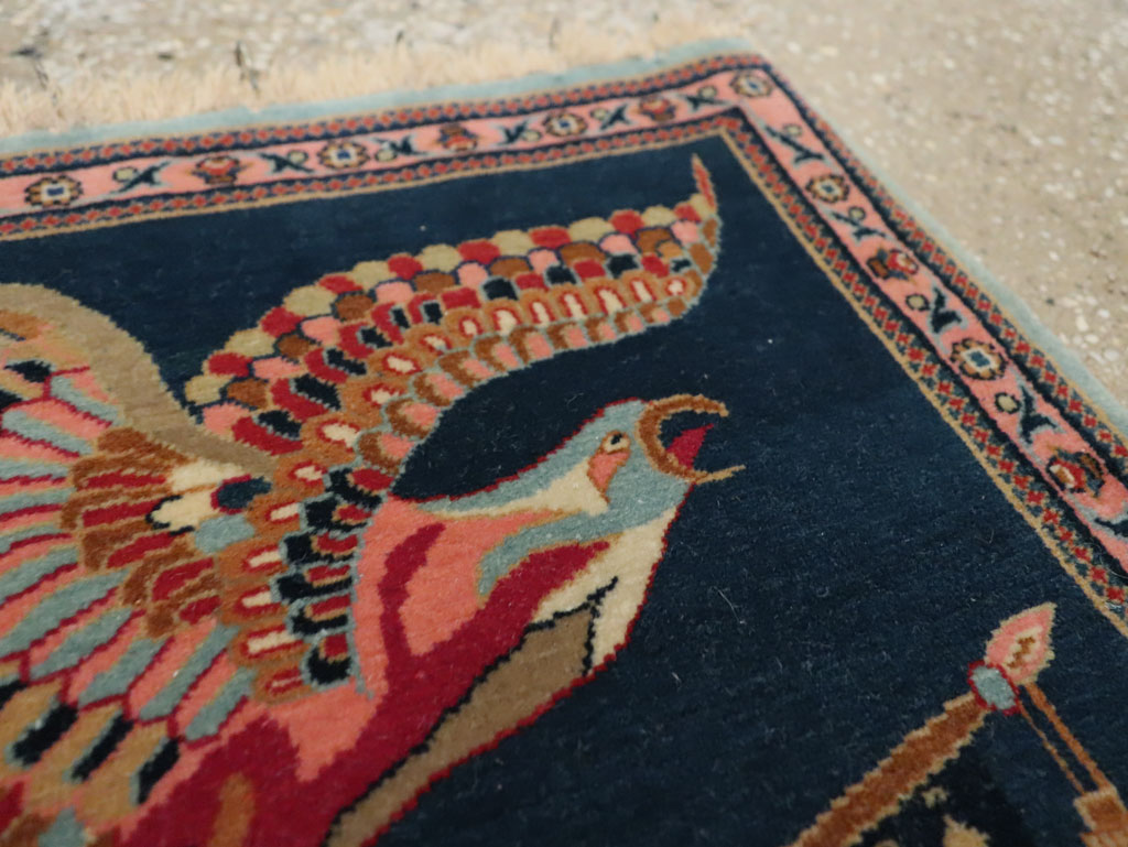 Vintage Persian Kashan Flag Pictorial Rug, No.29384 - Staging