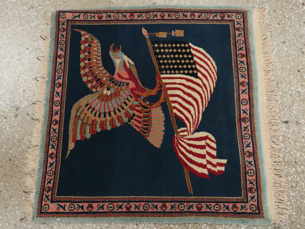 Vintage Persian Kashan Flag Pictorial Rug, No.29384 - Staging
