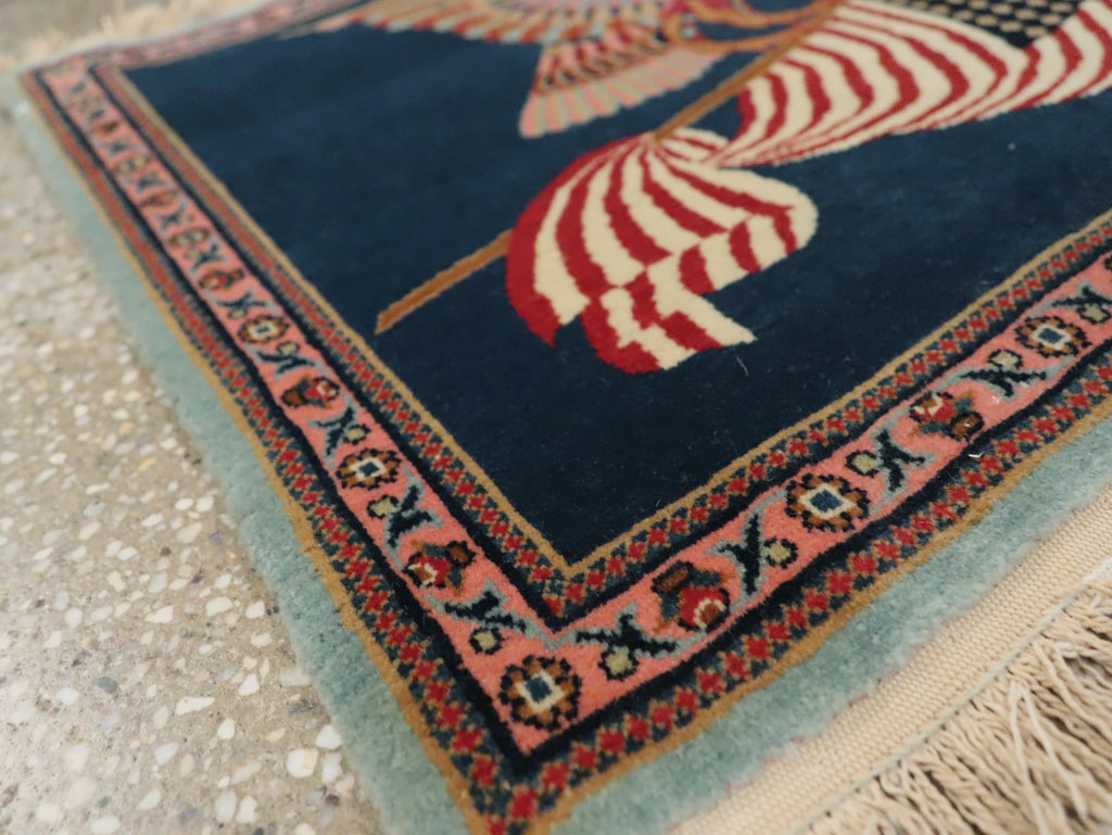 Vintage Persian Kashan Flag Pictorial Rug, No.29384 - Staging