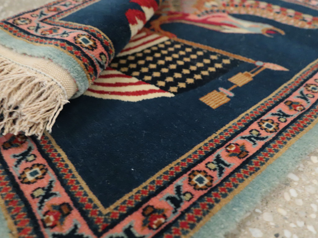Vintage Persian Kashan Flag Pictorial Rug, No.29384 - Staging