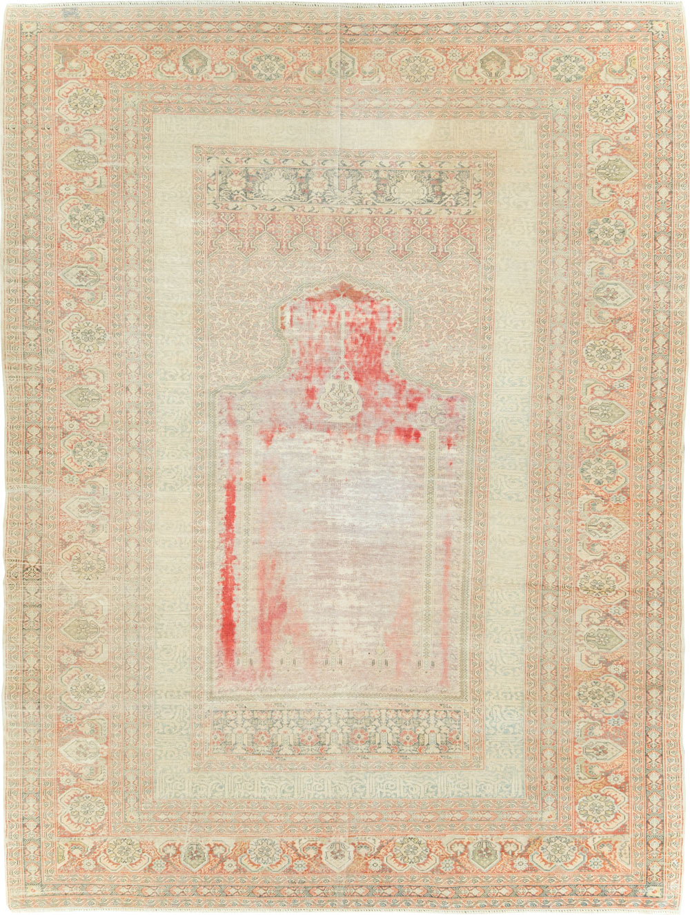 Distressed Antique Turkish Kayseri Accent Rug, No.29392 - Staging