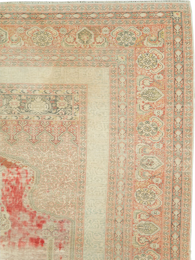 Distressed Antique Turkish Kayseri Accent Rug, No.29392 - Staging