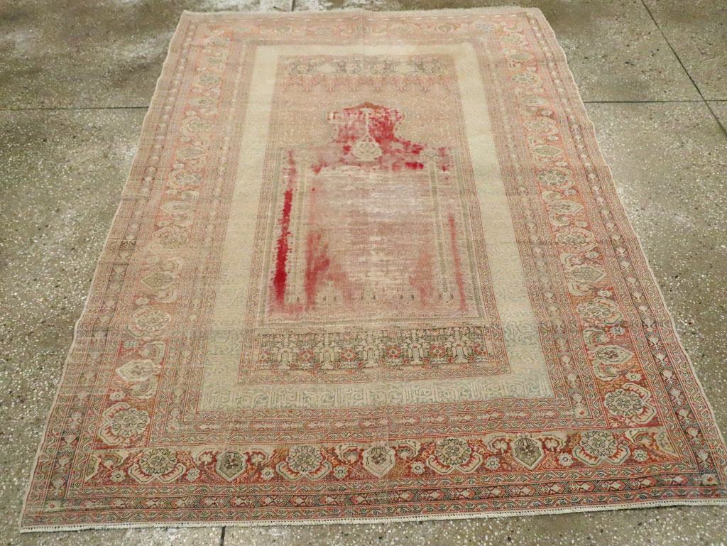 Distressed Antique Turkish Kayseri Accent Rug, No.29392 - Staging