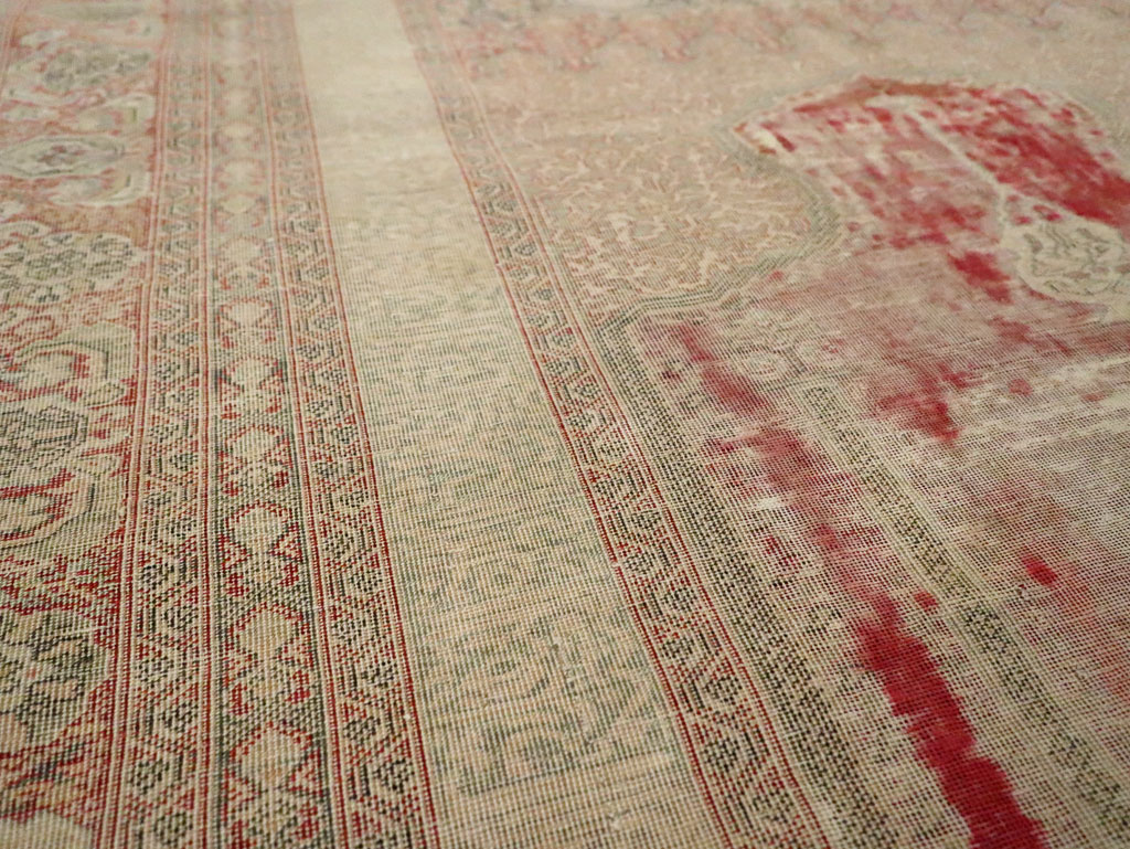 Distressed Antique Turkish Kayseri Accent Rug, No.29392 - Staging