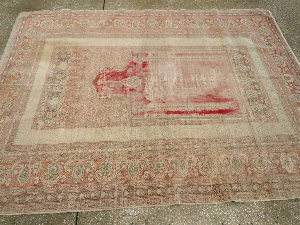 Distressed Antique Turkish Kayseri Accent Rug, No.29392 - Staging