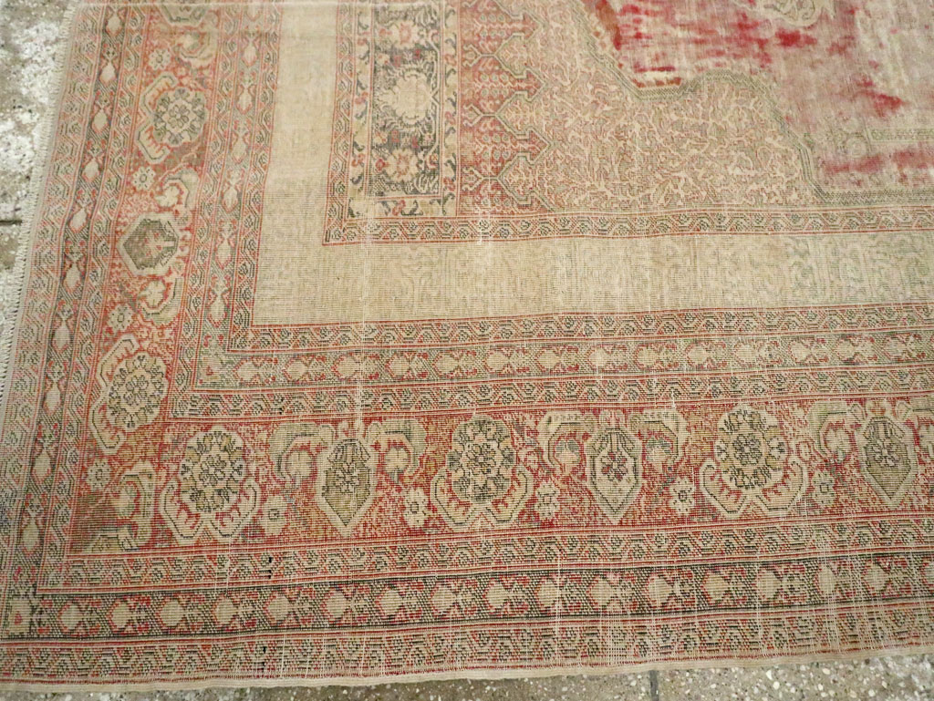 Distressed Antique Turkish Kayseri Accent Rug, No.29392 - Staging