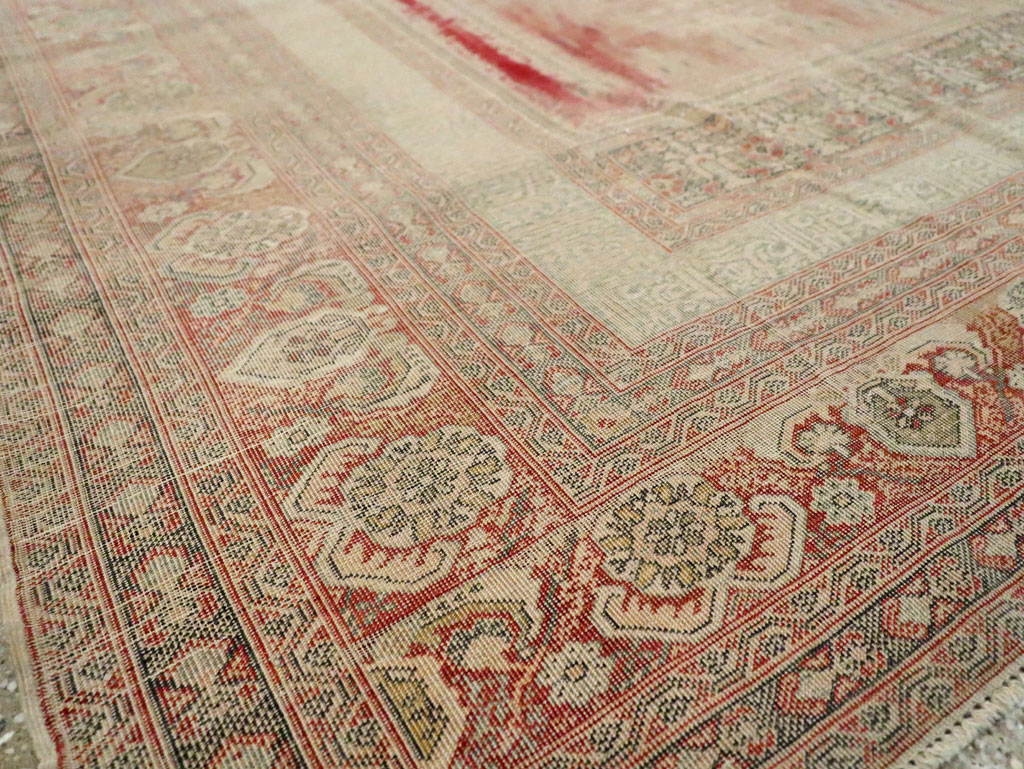 Distressed Antique Turkish Kayseri Accent Rug, No.29392 - Staging