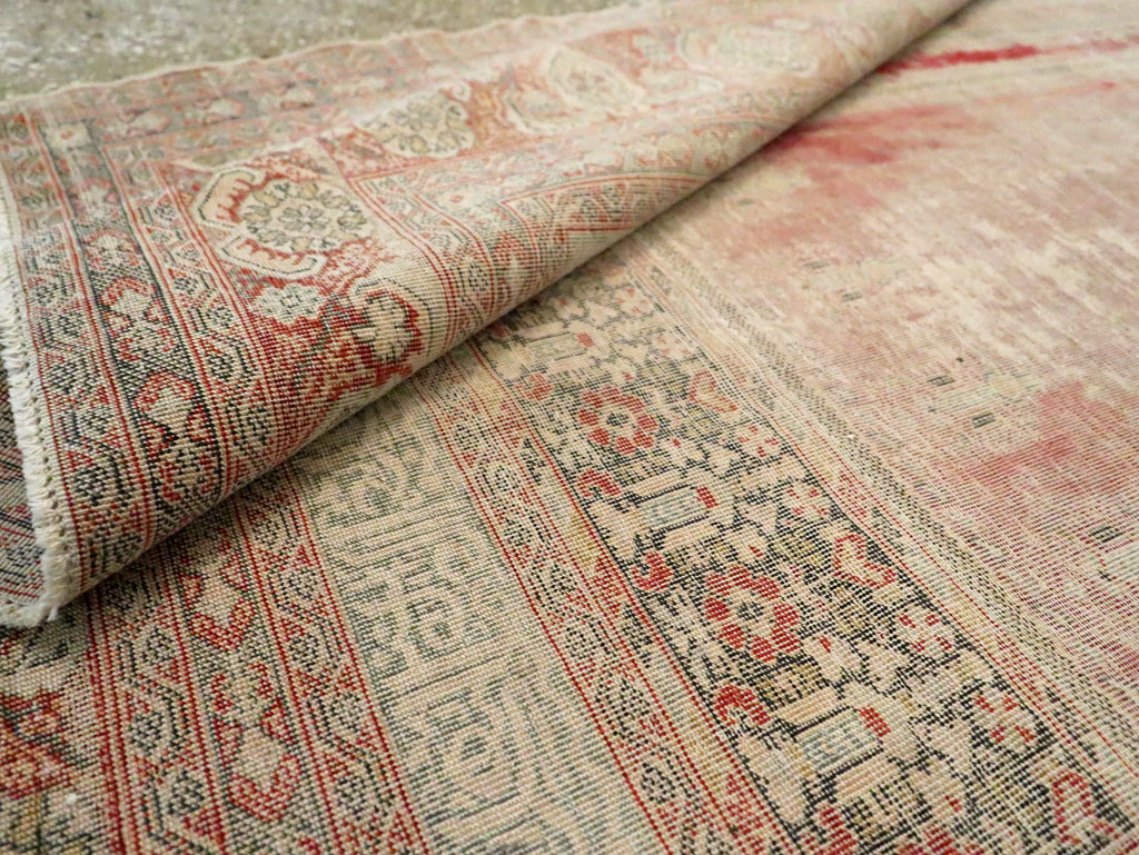 Distressed Antique Turkish Kayseri Accent Rug, No.29392 - Staging