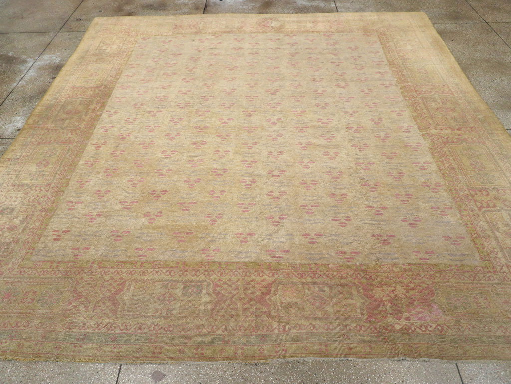 Antique Turkish Oushak Square Room Size Carpet, No.29405 - Staging