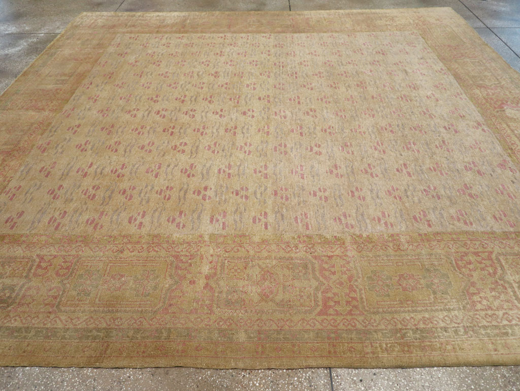 Antique Turkish Oushak Square Room Size Carpet, No.29405 - Staging