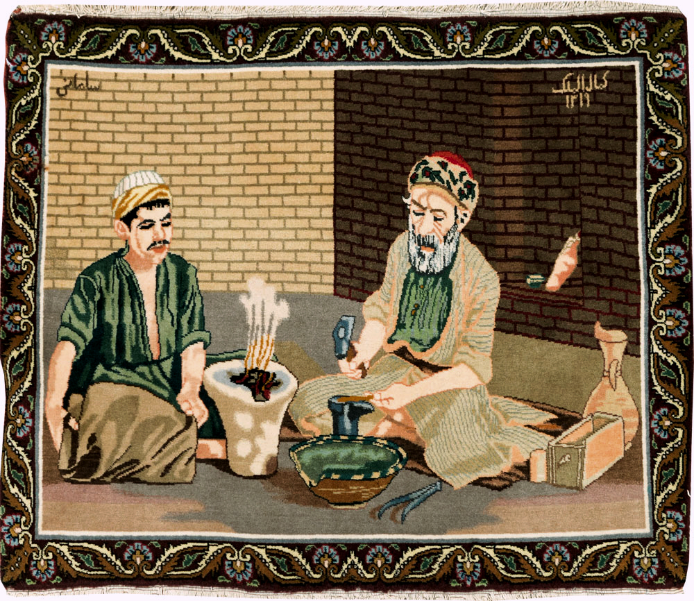 Vintage Persian Tabriz Pictorial Rug, No.29408 - Staging