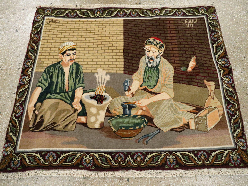 Vintage Persian Tabriz Pictorial Rug, No.29408 - Staging