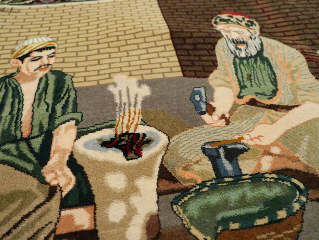 Vintage Persian Tabriz Pictorial Rug, No.29408 - Staging