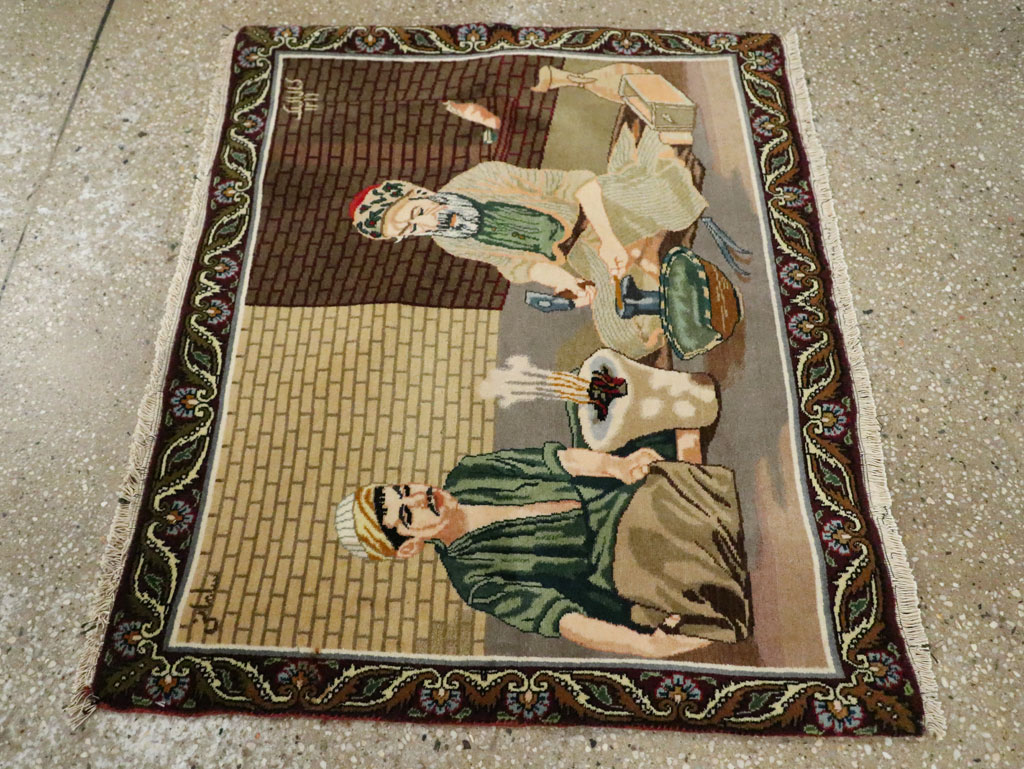 Vintage Persian Tabriz Pictorial Rug, No.29408 - Staging