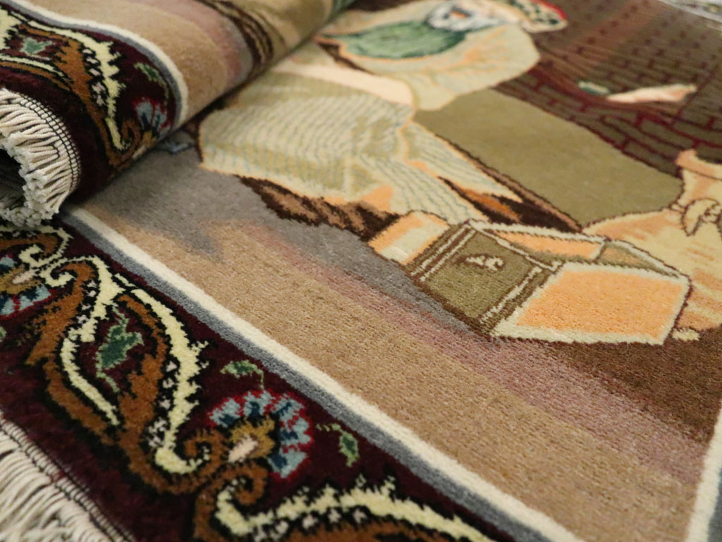 Vintage Persian Tabriz Pictorial Rug, No.29408 - Staging