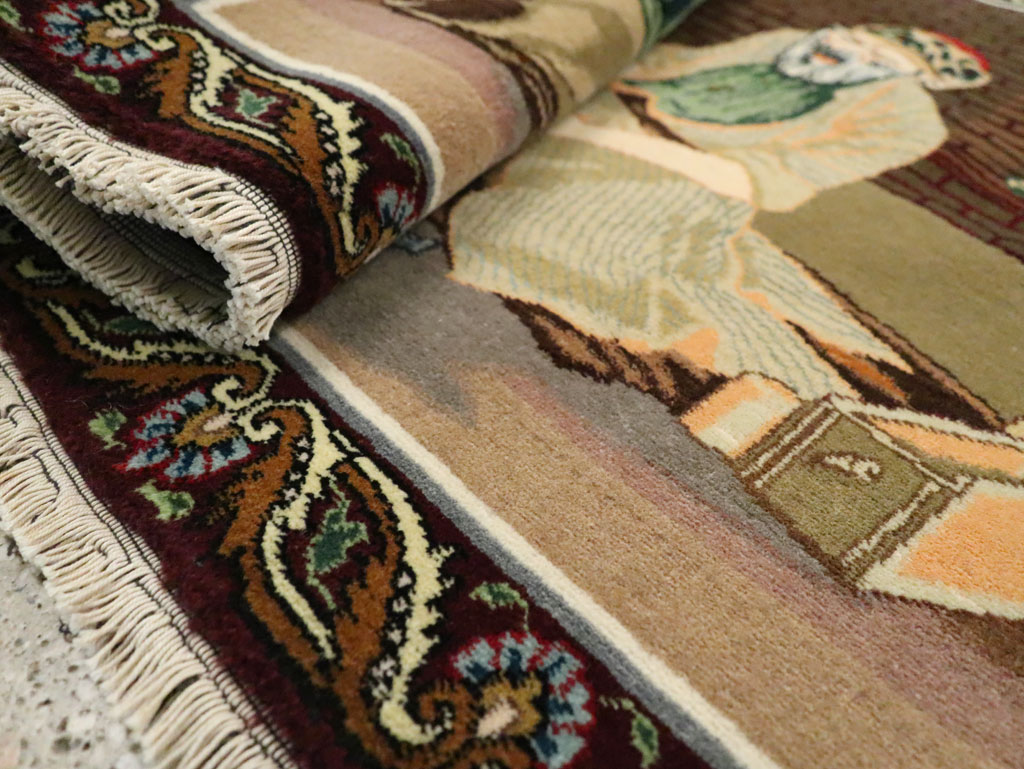 Vintage Persian Tabriz Pictorial Rug, No.29408 - Staging