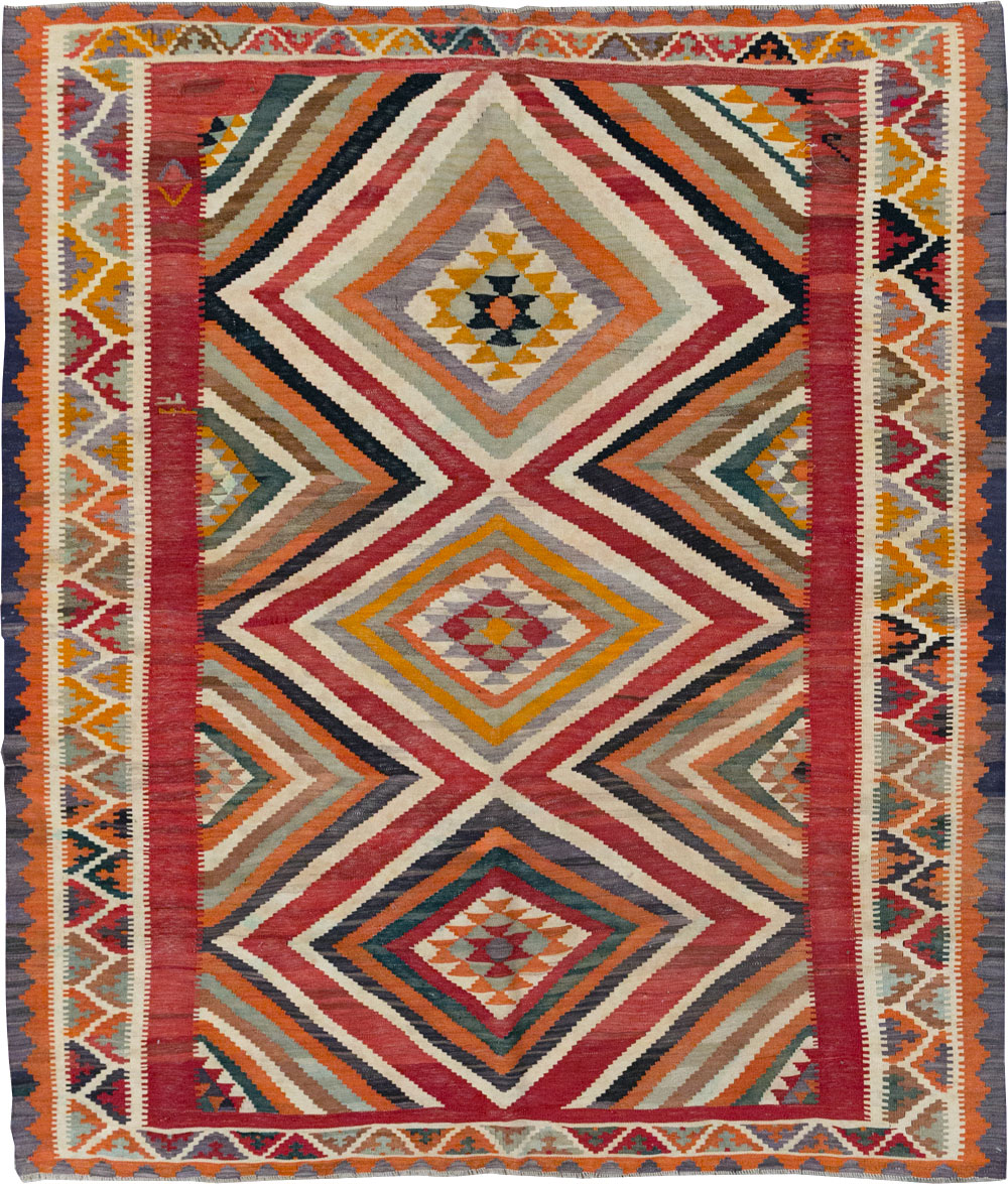 Vintage Persian Flatweave Kilim Accent Rug, No.29453 - Staging