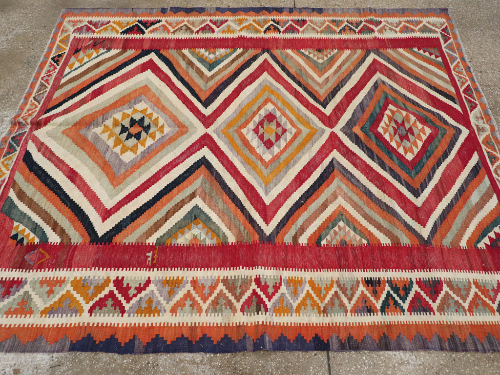 Vintage Persian Flatweave Kilim Accent Rug, No.29453 - Staging