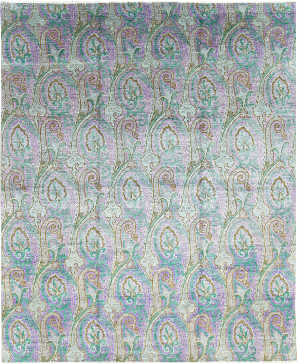 Contemporary Turkish Peacock Inspired Room Size Carpet, No.29461 - Staging
