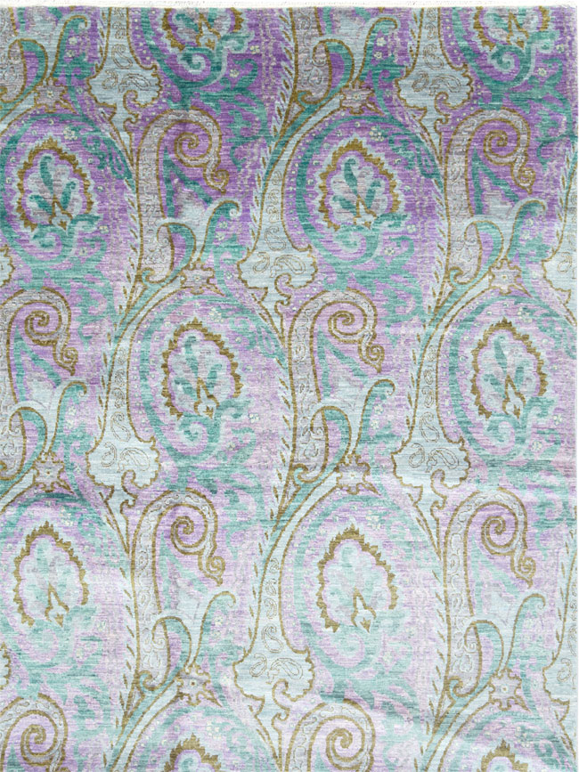 Contemporary Turkish Peacock Inspired Room Size Carpet, No.29461 - Staging