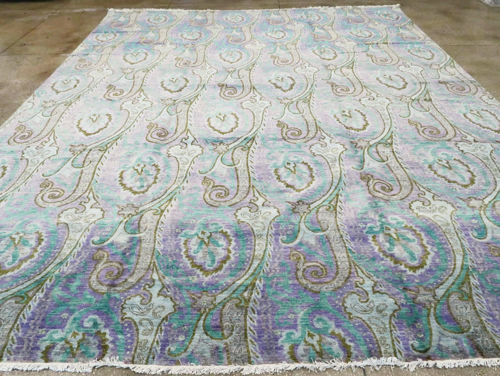Contemporary Turkish Peacock Inspired Room Size Carpet, No.29461 - Staging