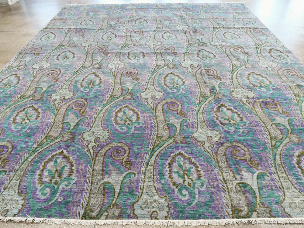 Contemporary Turkish Peacock Inspired Room Size Carpet, No.29461 - Staging