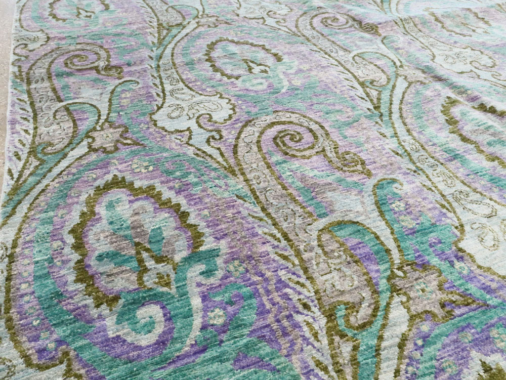 Contemporary Turkish Peacock Inspired Room Size Carpet, No.29461 - Staging