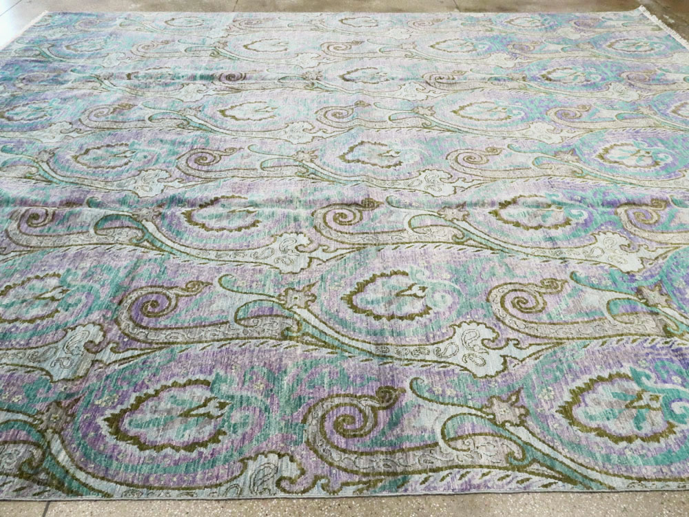 Contemporary Turkish Peacock Inspired Room Size Carpet, No.29461 - Staging