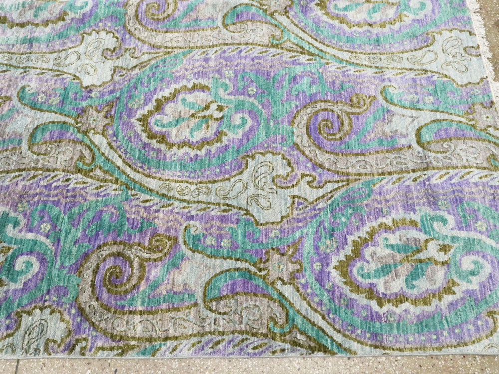 Contemporary Turkish Peacock Inspired Room Size Carpet, No.29461 - Staging