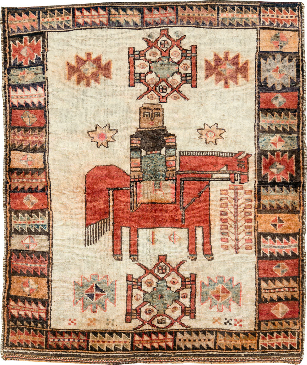 Vintage Persian Pictorial Bakhtiari Rug, No.29508 - Staging