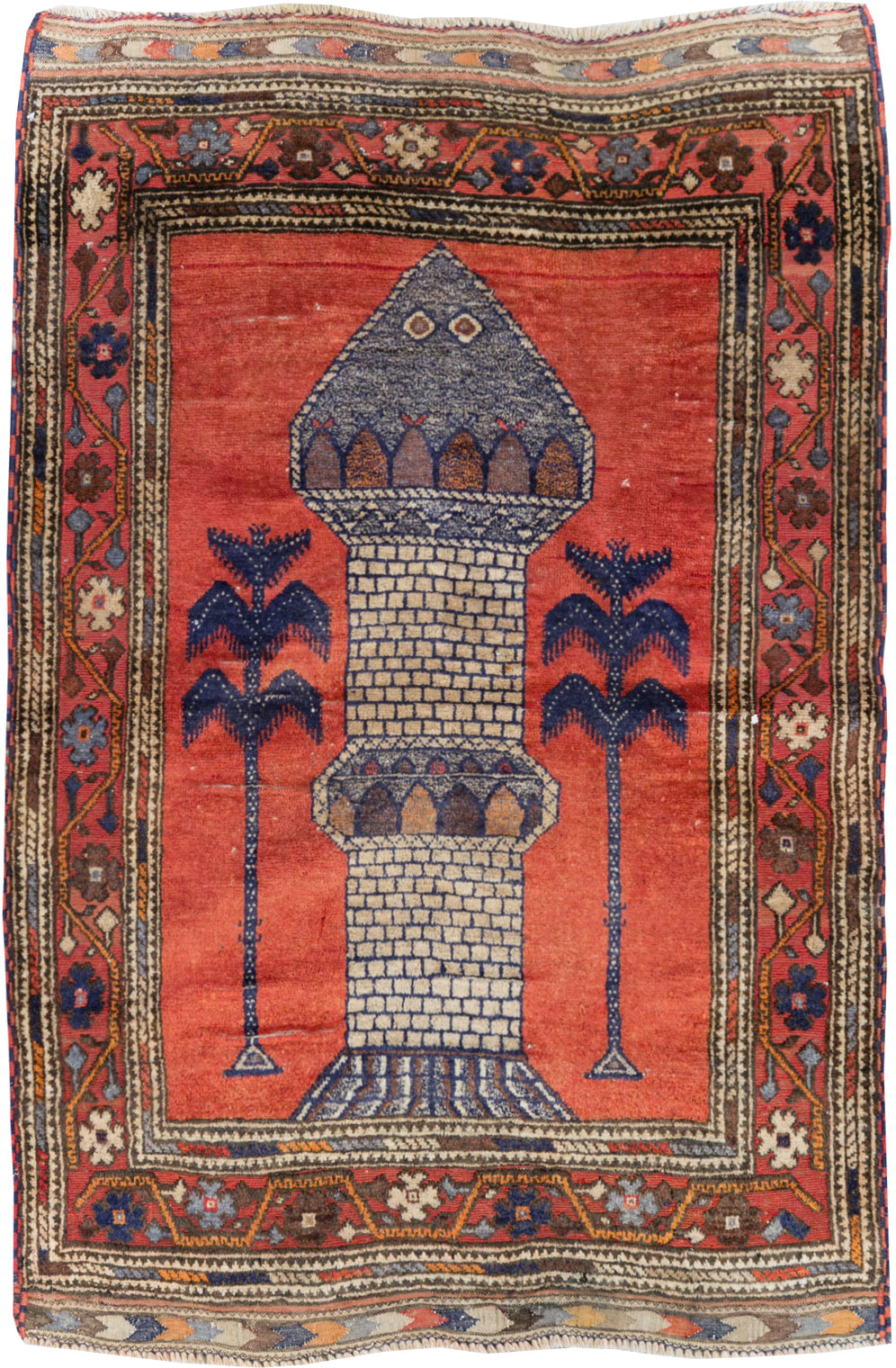 Vintage Central Asian Baluch Throw Rug, No.29517 - Staging