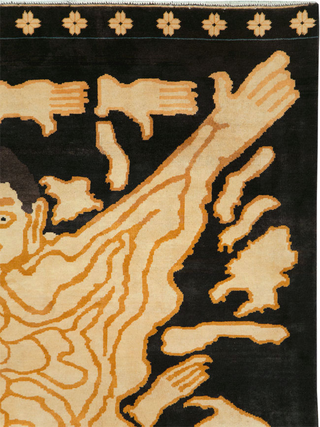 Tibetan Inspired Modern Buddhist Tantric Skeleton Ritual Rug, No.29523 - Staging