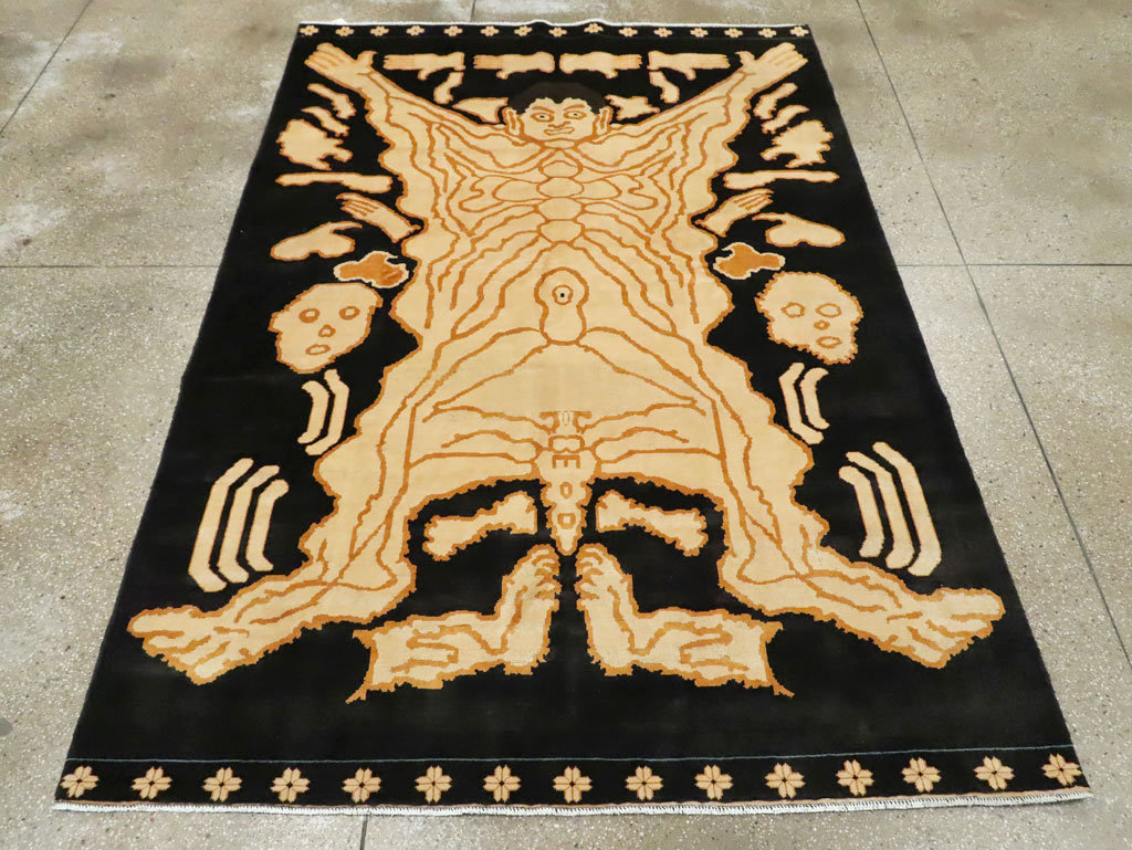 Tibetan Inspired Modern Buddhist Tantric Skeleton Ritual Rug, No.29523 - Staging