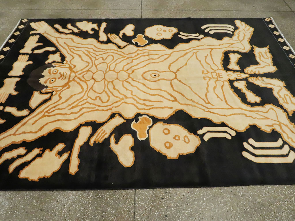 Tibetan Inspired Modern Buddhist Tantric Skeleton Ritual Rug, No.29523 - Staging