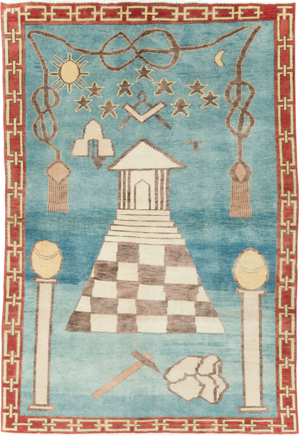 Vintage Turkish Art Deco Style Accent Rug, No.29570 - Staging