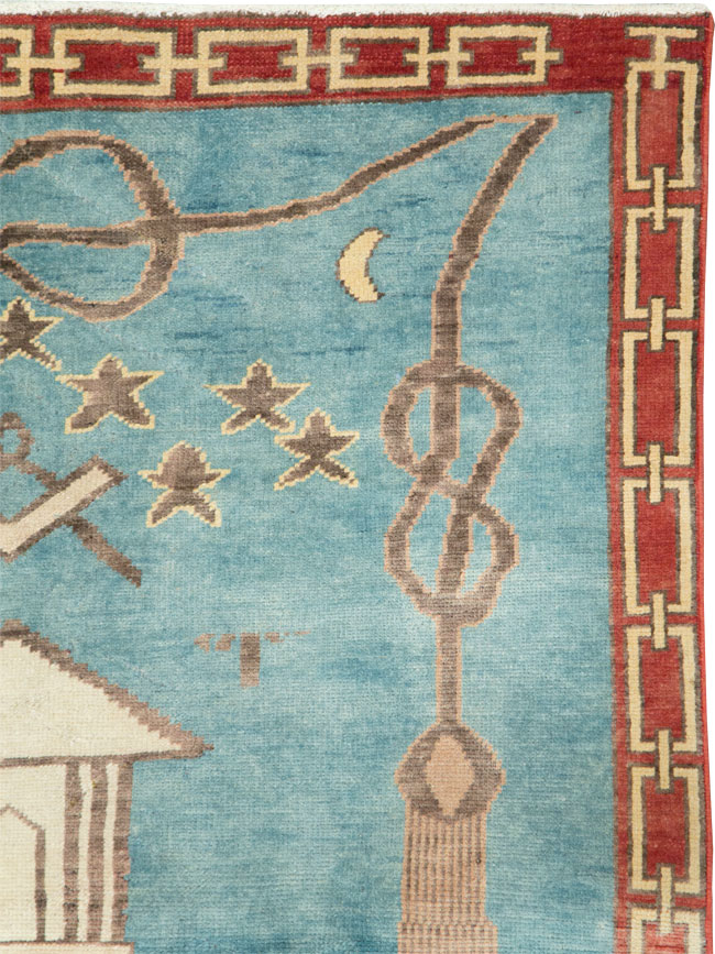 Vintage Turkish Art Deco Style Accent Rug, No.29570 - Staging