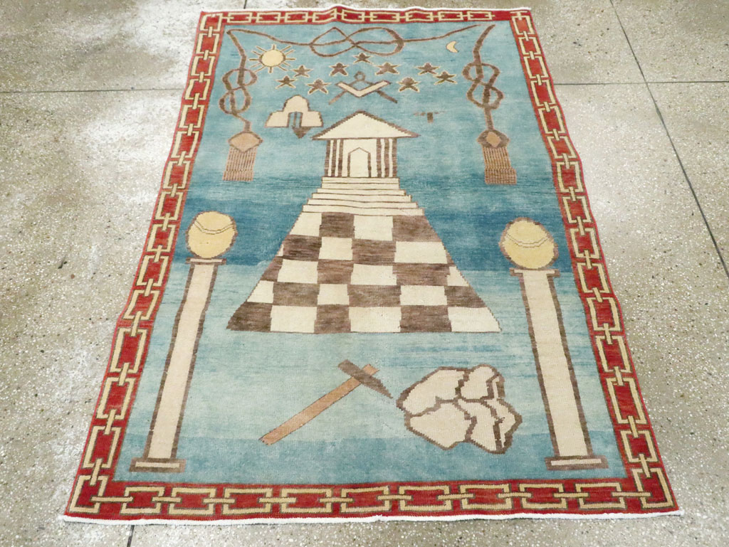 Vintage Turkish Art Deco Style Accent Rug, No.29570 - Staging