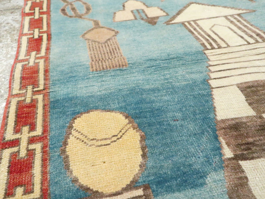 Vintage Turkish Art Deco Style Accent Rug, No.29570 - Staging