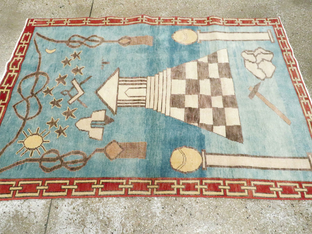 Vintage Turkish Art Deco Style Accent Rug, No.29570 - Staging
