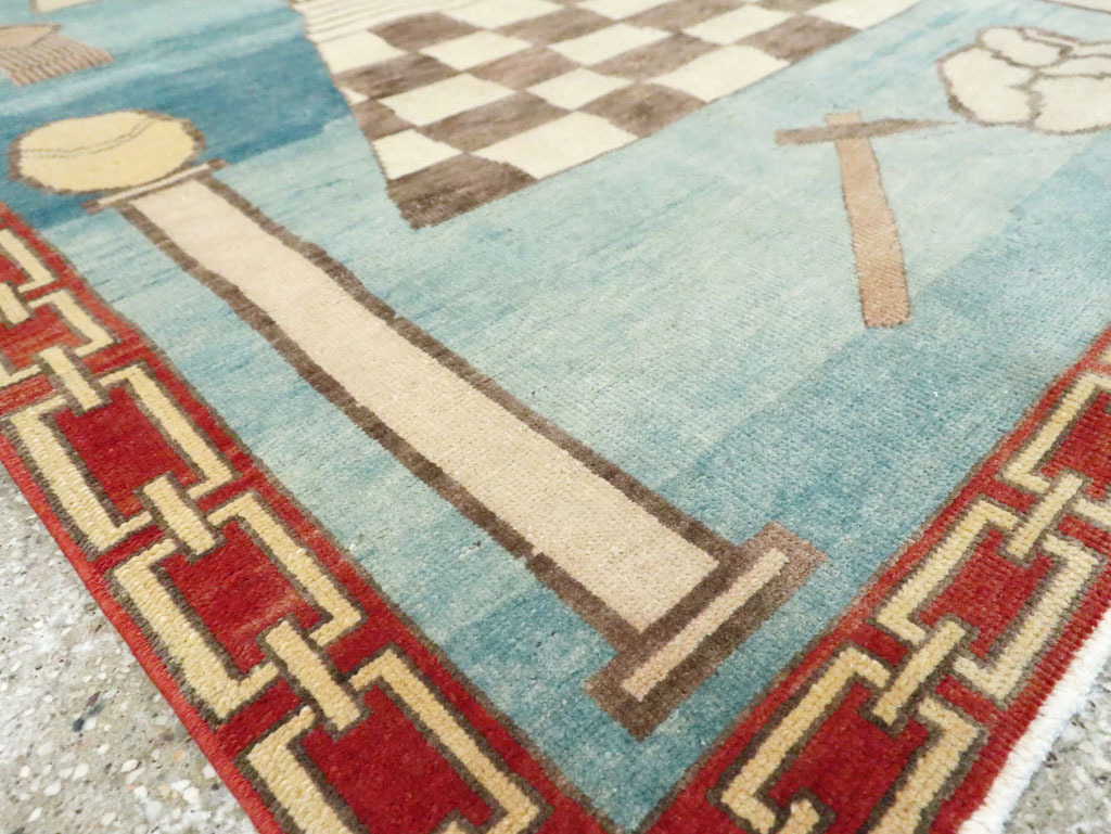 Vintage Turkish Art Deco Style Accent Rug, No.29570 - Staging