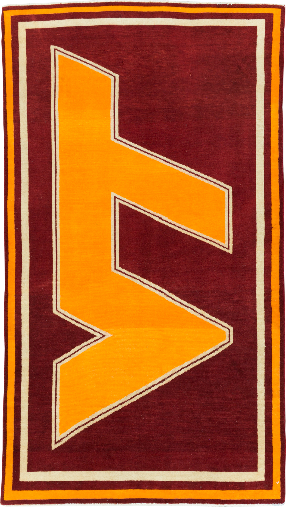 Vintage Persian Tabriz Throw Rug With Virginia Tech Logo (Pair: 1 of 2), No.29585 - Staging