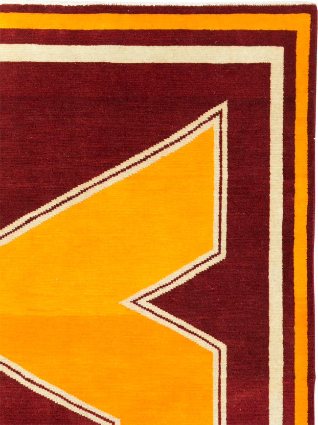 Vintage Persian Tabriz Throw Rug With Virginia Tech Logo (Pair: 1 of 2), No.29585 - Staging